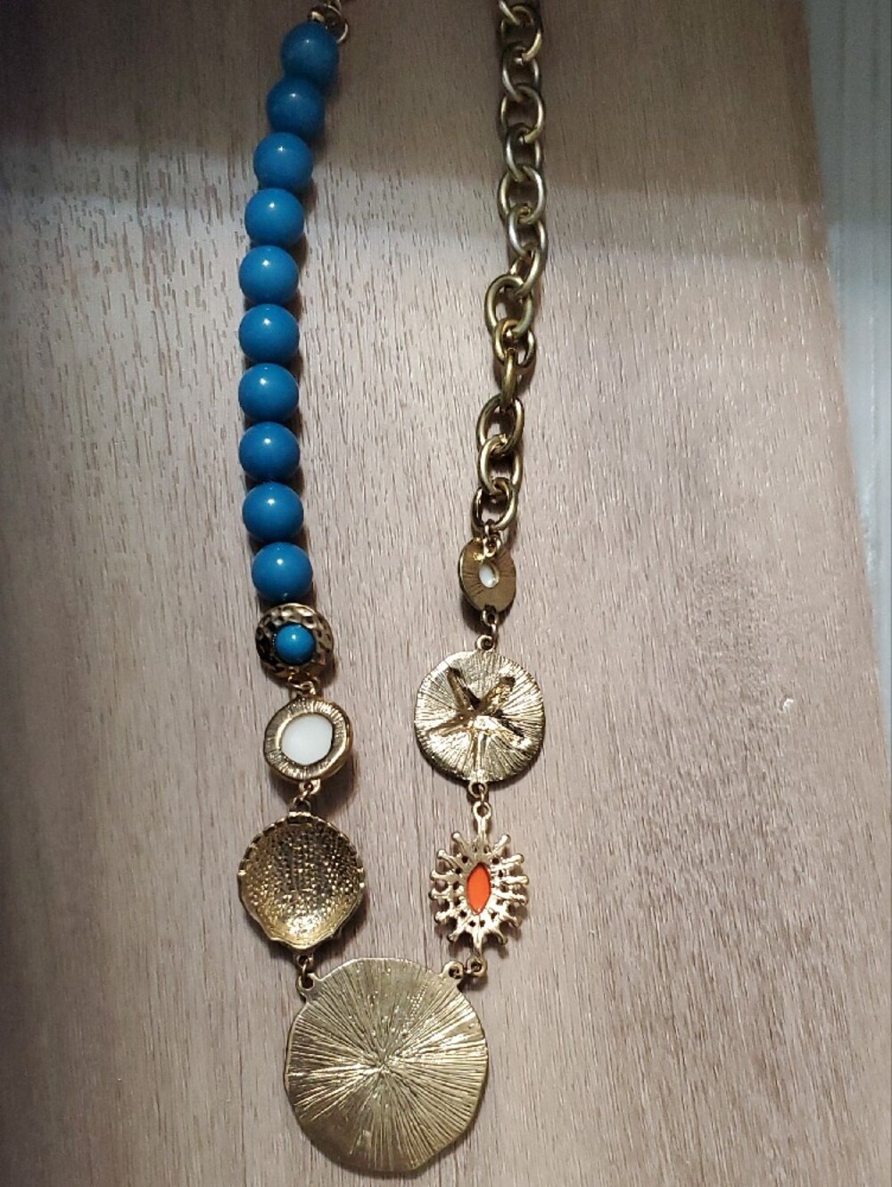 Blue Beaded Sea Life Seashell Statement Pendant Necklace Beach Coastal Wear - Picture 7 of 9
